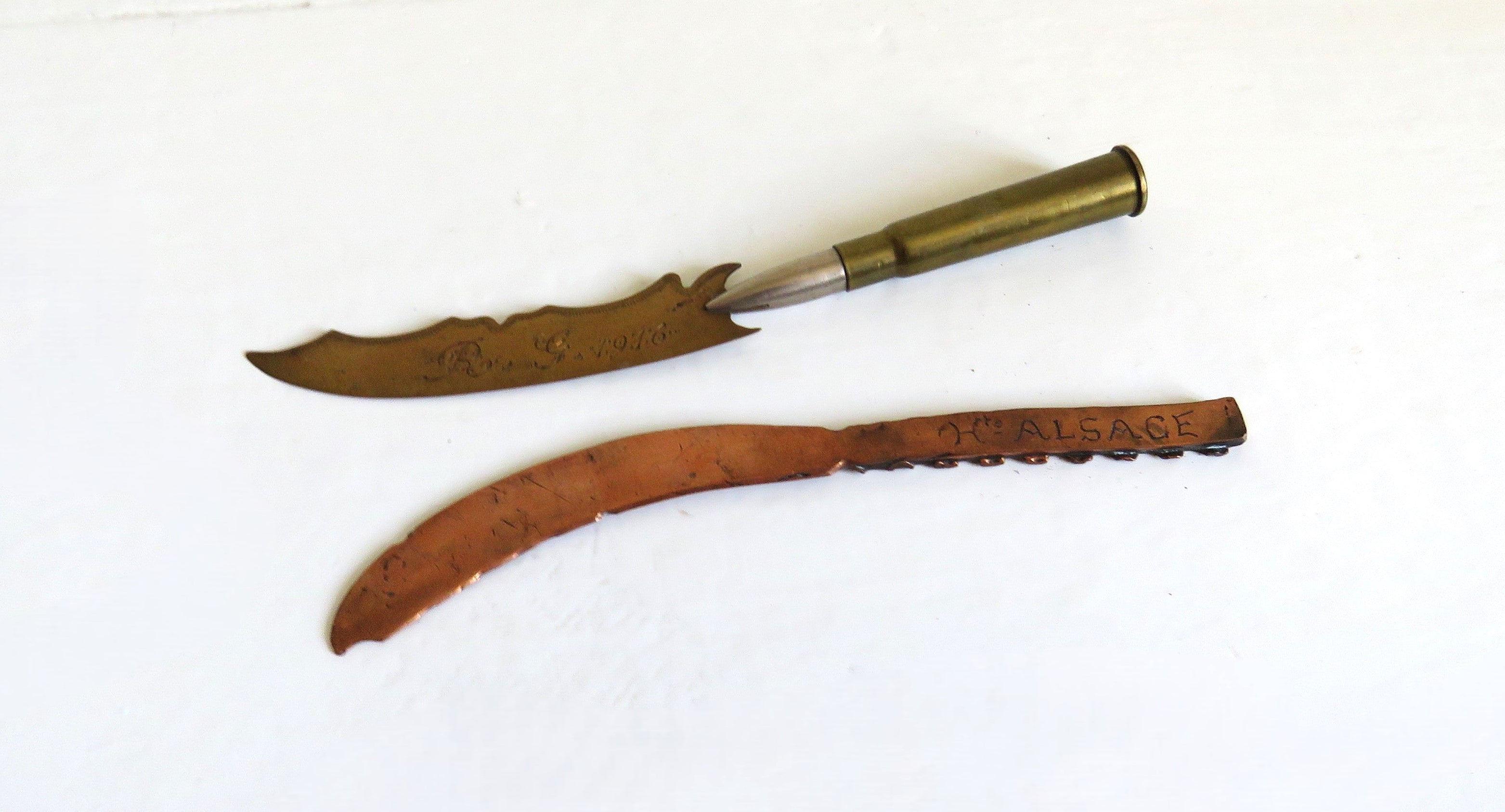 Antique WWI Trench Art Letter Openers – Burnhaupt Alsace 1916 & R.G. 1916 - Vintage French Treasures