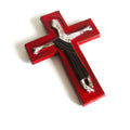 Vintage Mid-Century Ceramic Wall Crucifix, Red Glazed Cross with Stylised Christ - Vintage French Treasures