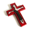 Vintage Mid-Century Ceramic Wall Crucifix, Red Glazed Cross with Stylised Christ - Vintage French Treasures