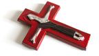 Vintage Mid-Century Ceramic Wall Crucifix, Red Glazed Cross with Stylised Christ - Vintage French Treasures