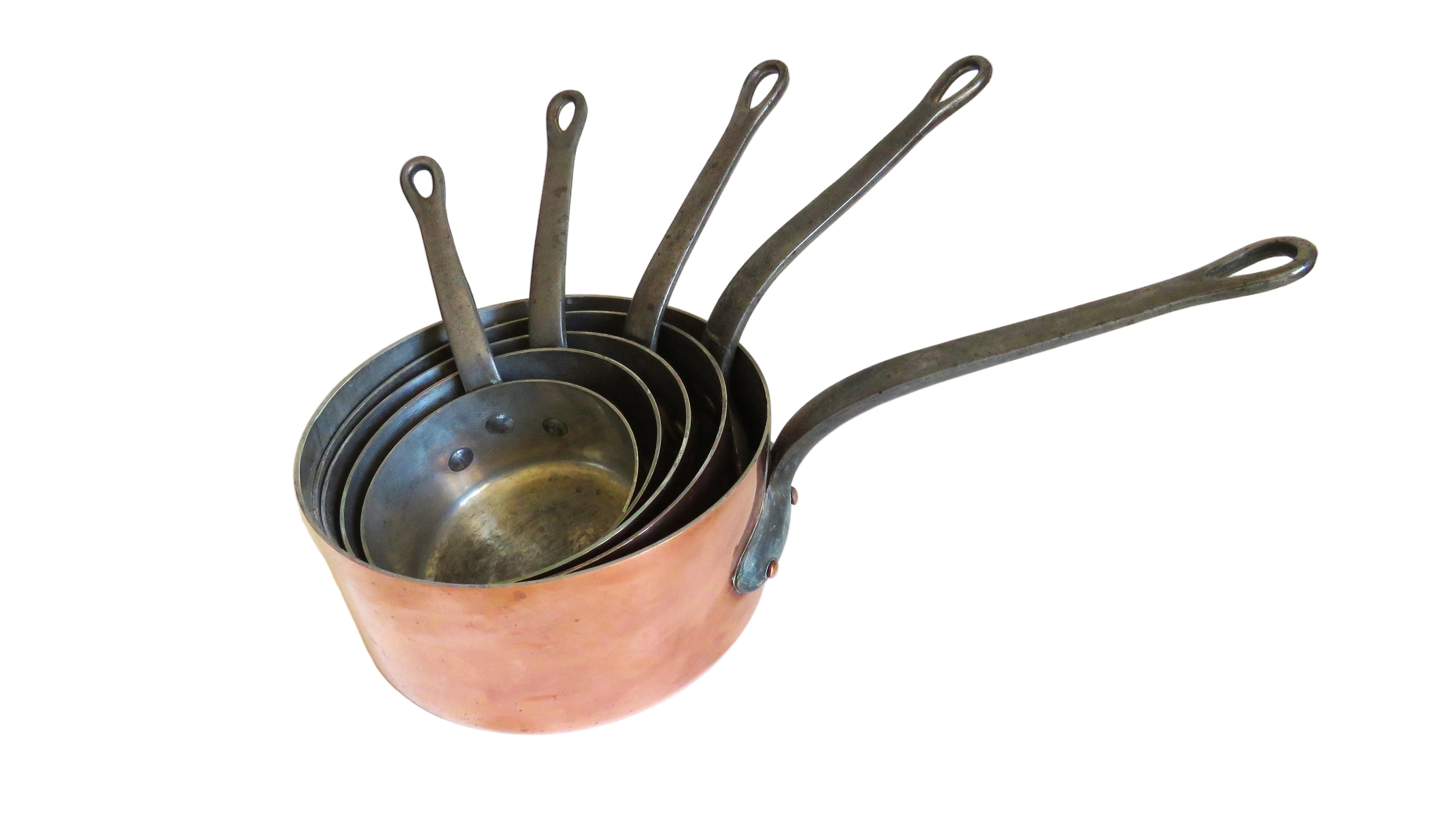 Vintage French Copper Saucepan Set Villedieu Série Spéciale Copper Pans with Forged Iron Handles French Country Kitchen Decor - Vintage French Treasures