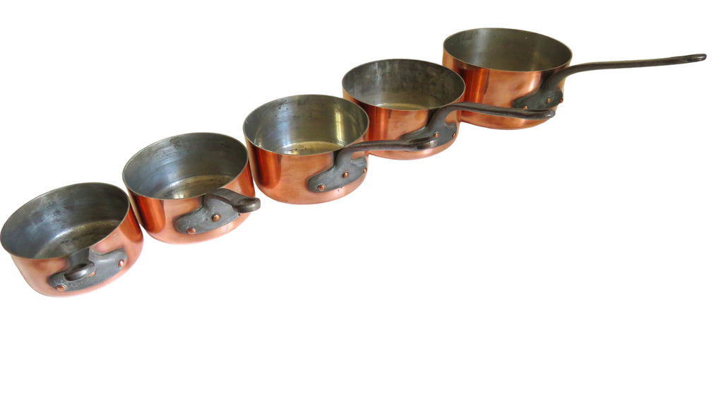 Vintage French Copper Saucepan Set Villedieu Série Spéciale Copper Pans with Forged Iron Handles French Country Kitchen Decor - Vintage French Treasures