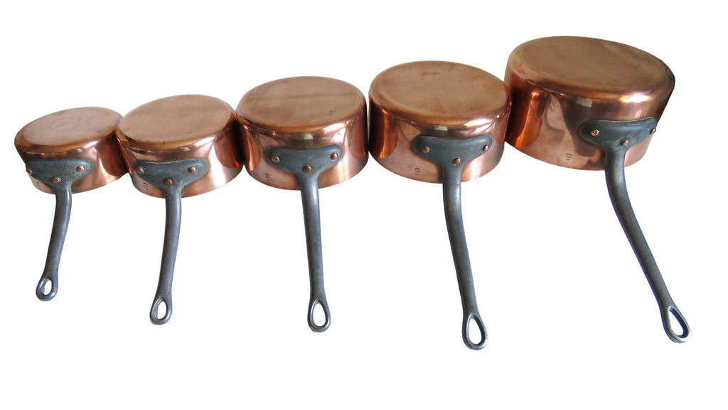 Vintage French Copper Saucepan Set Villedieu Série Spéciale Copper Pans with Forged Iron Handles French Country Kitchen Decor - Vintage French Treasures
