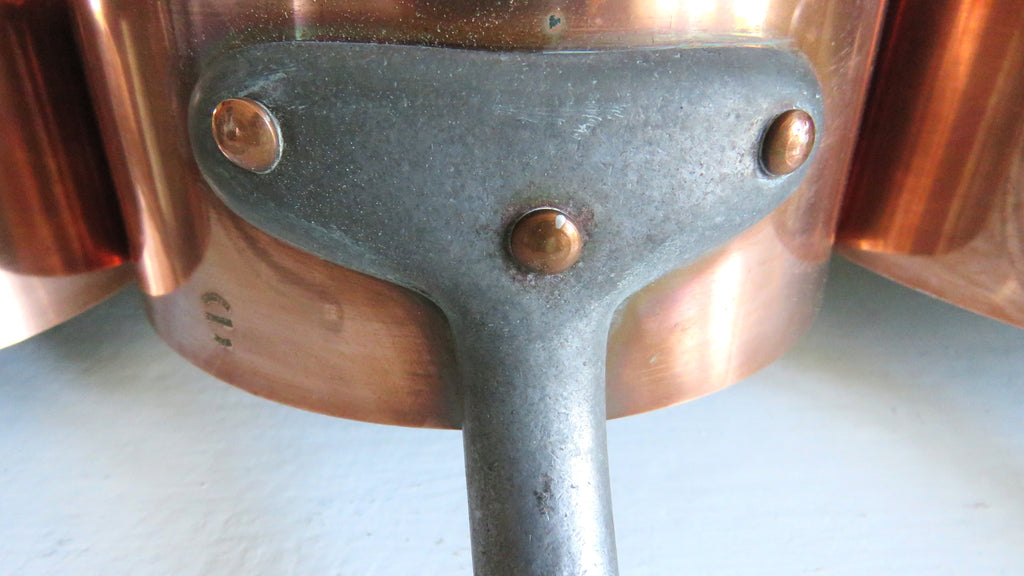Vintage French Copper Saucepan Set Villedieu Série Spéciale Copper Pans with Forged Iron Handles French Country Kitchen Decor - Vintage French Treasures