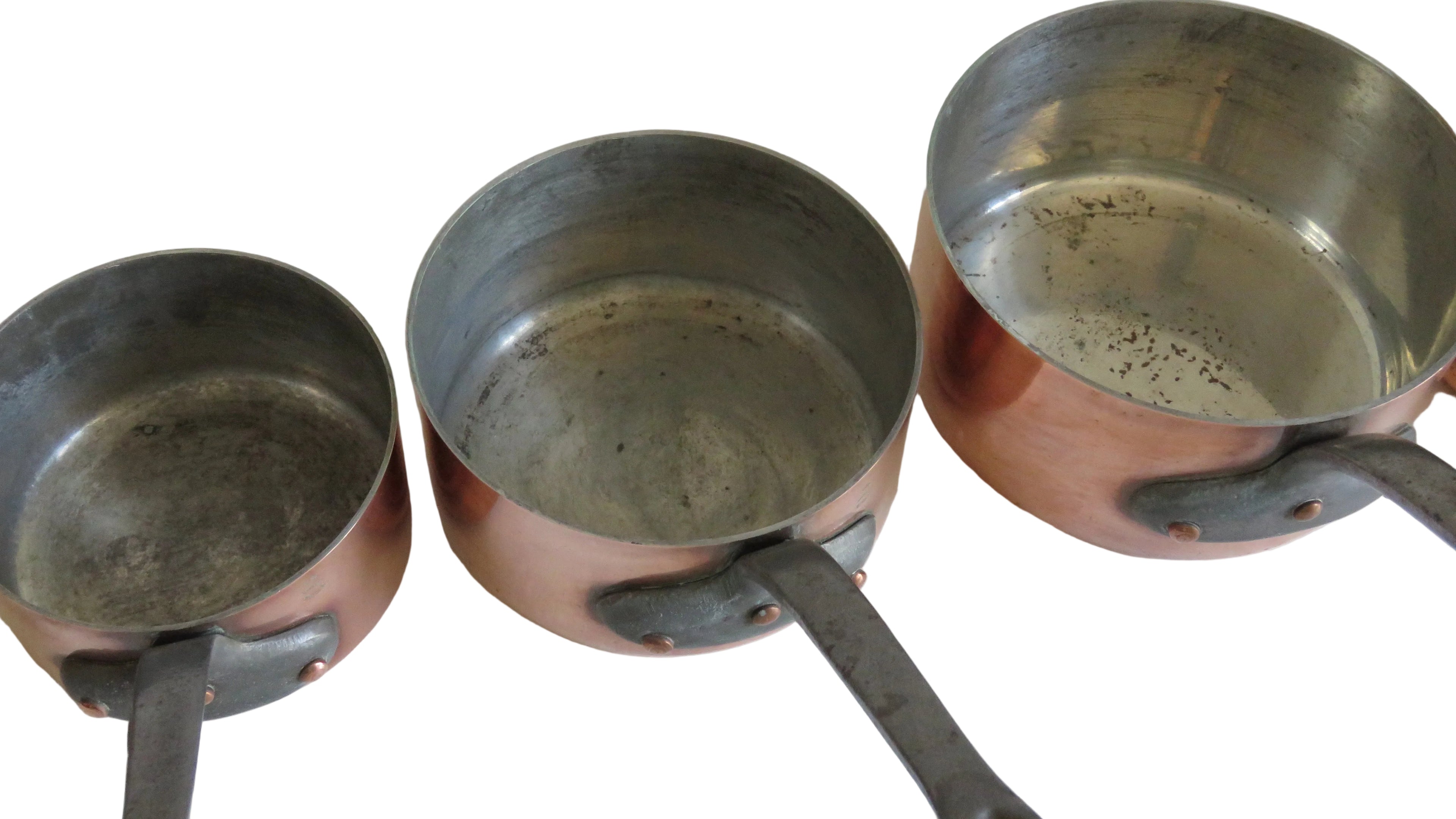 Vintage French Copper Saucepan Set Villedieu Série Spéciale Copper Pans with Forged Iron Handles French Country Kitchen Decor - Vintage French Treasures