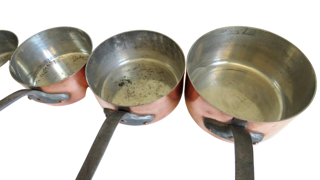 Vintage French Copper Saucepan Set Villedieu Série Spéciale Copper Pans with Forged Iron Handles French Country Kitchen Decor - Vintage French Treasures