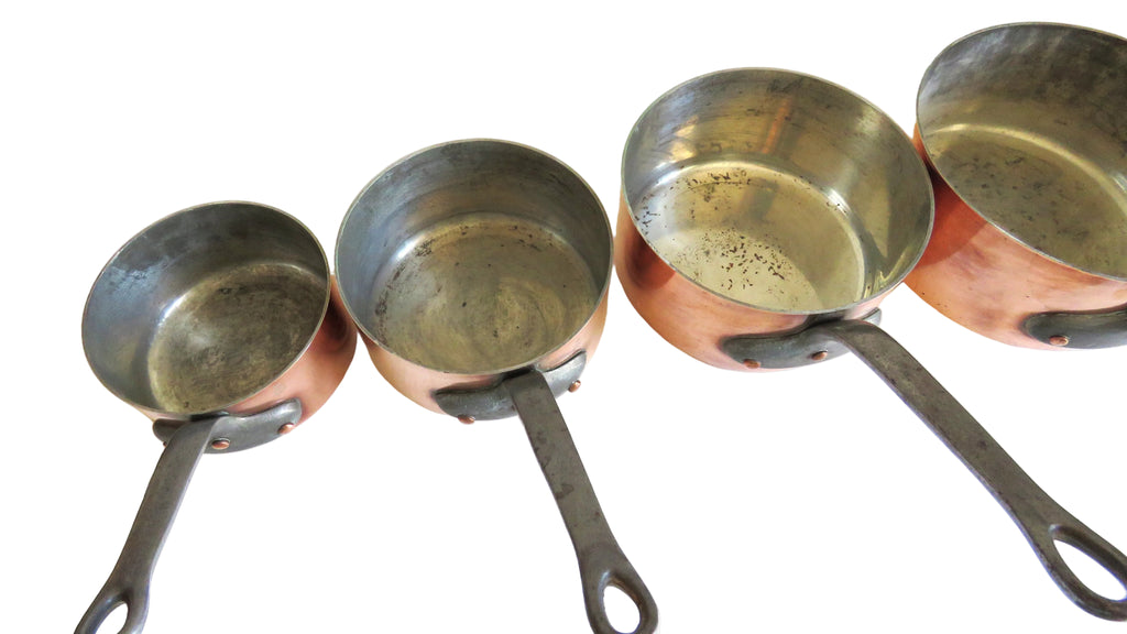 Vintage French Copper Saucepan Set Villedieu Série Spéciale Copper Pans with Forged Iron Handles French Country Kitchen Decor - Vintage French Treasures