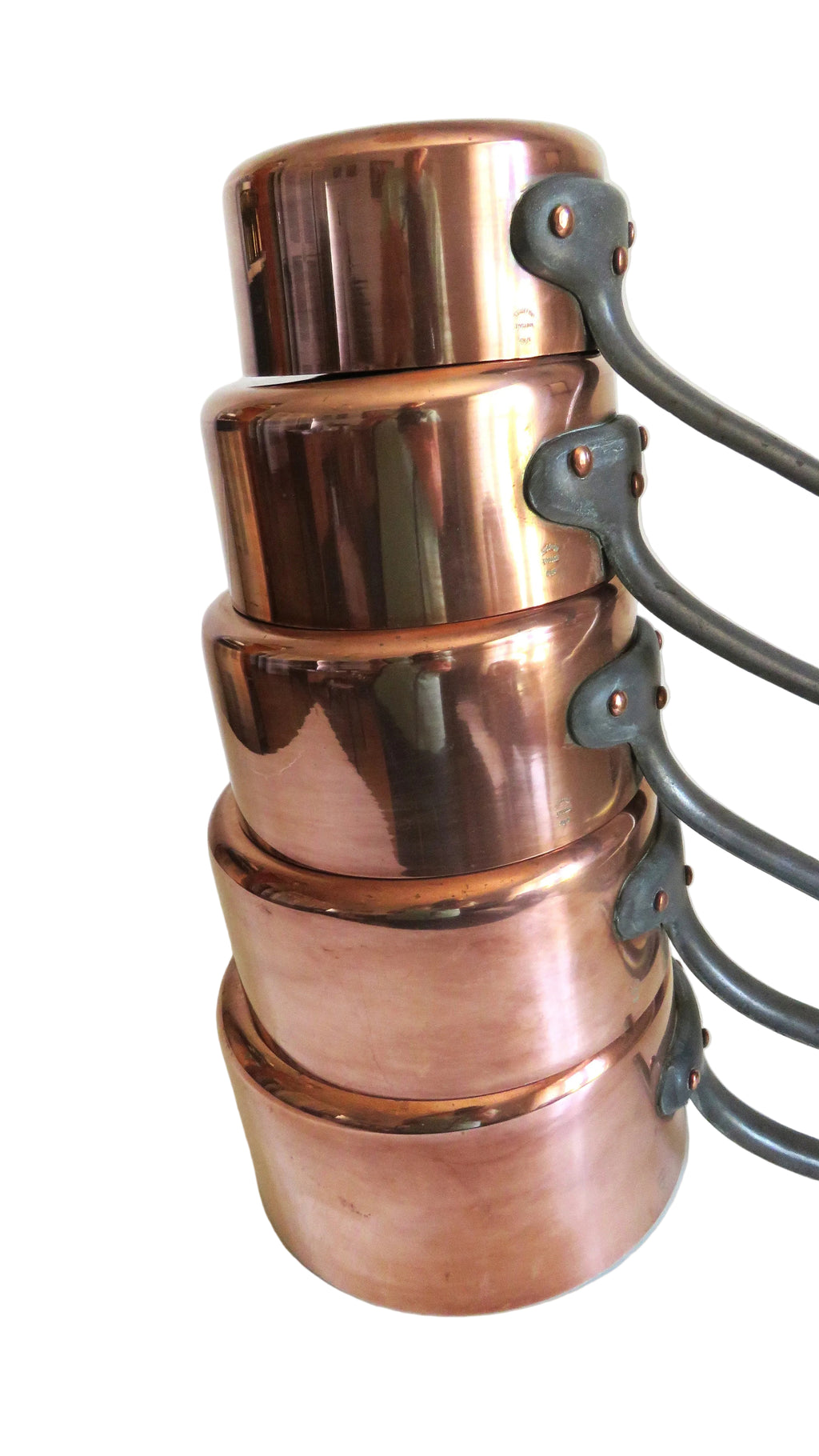 Vintage French Copper Saucepan Set Villedieu Série Spéciale Copper Pans with Forged Iron Handles French Country Kitchen Decor - Vintage French Treasures