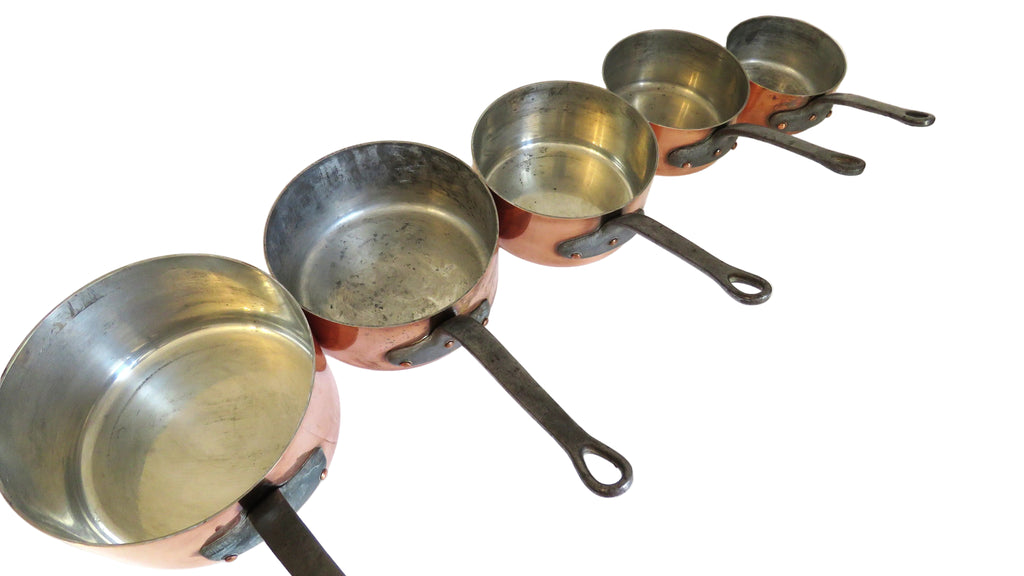 Vintage French Copper Saucepan Set Villedieu Série Spéciale Copper Pans with Forged Iron Handles French Country Kitchen Decor - Vintage French Treasures