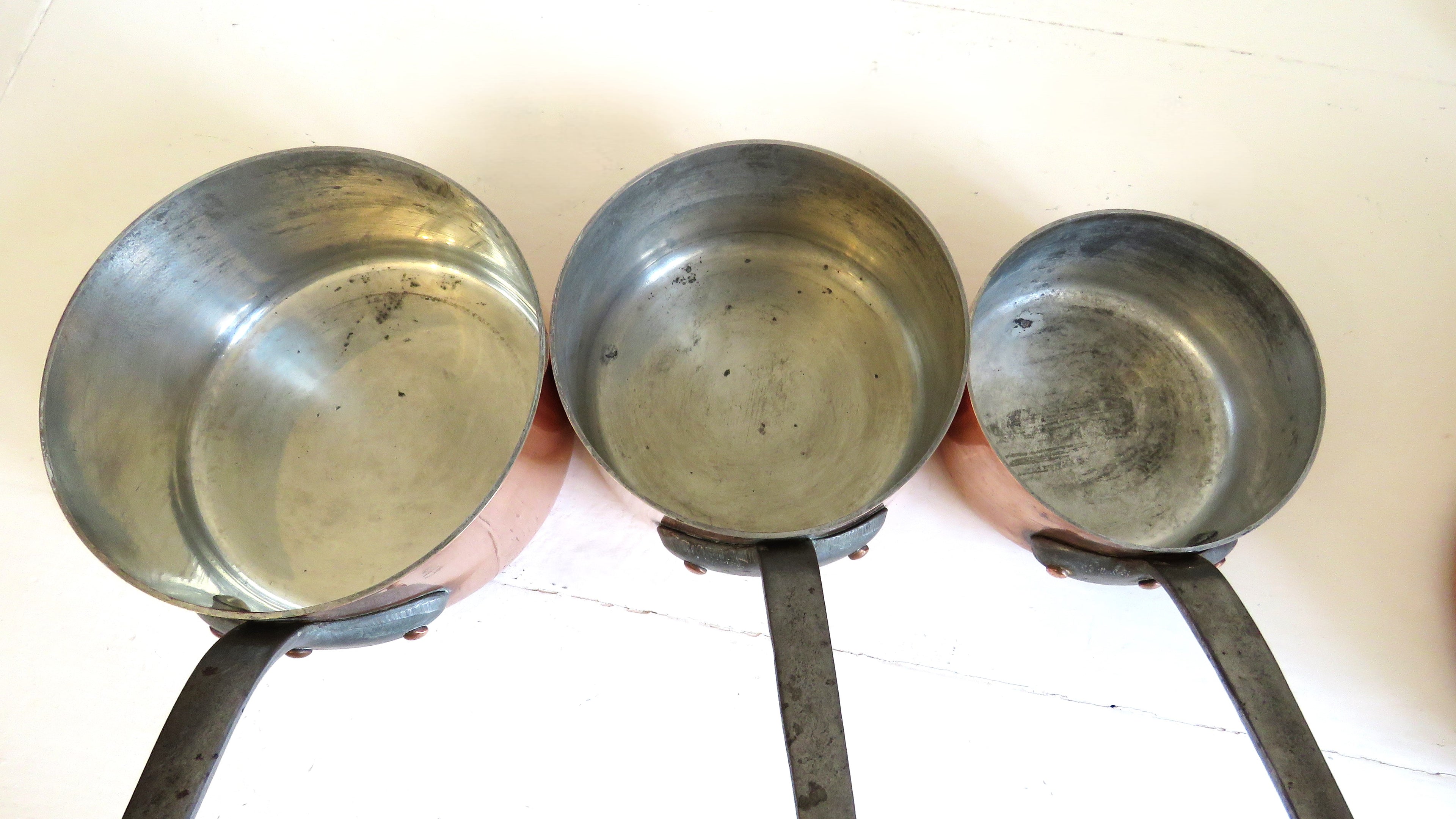 Vintage French Copper Saucepan Set Villedieu Série Spéciale Copper Pans with Forged Iron Handles French Country Kitchen Decor - Vintage French Treasures