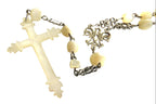 Antique French Silver Mother of Pearl Rosary, Large 1800s Catholic Rosary, Marian Centre, Carved Crucifix, Devotional Antique -