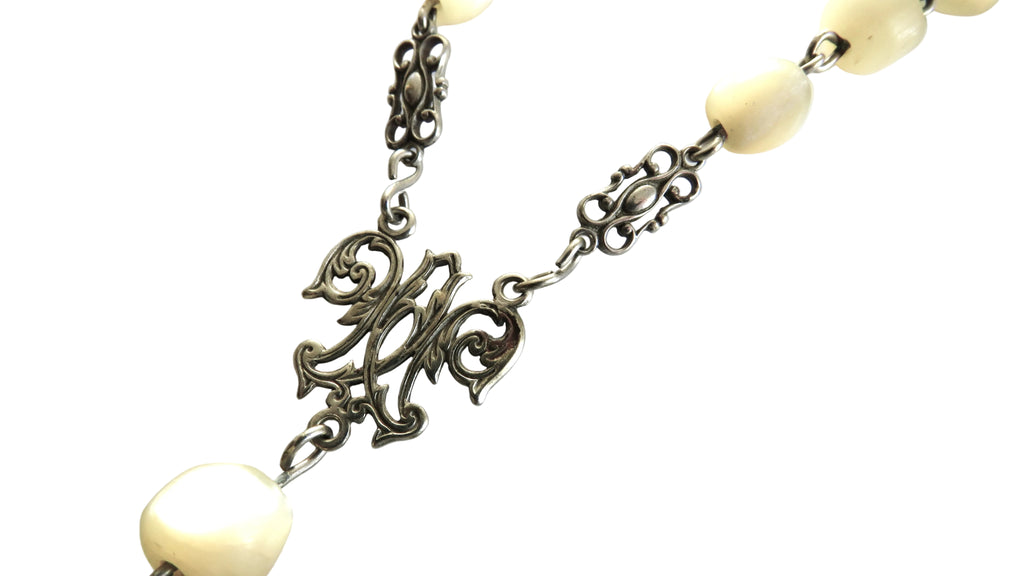 Antique French Silver Mother of Pearl Rosary, Large 1800s Catholic Rosary, Marian Centre, Carved Crucifix, Devotional Antique - Vintage French Treasures