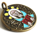 Vintage Élie Pellegrin Saint Francis Medal, French Bronze and Enamel Religious Pendant, 1960s