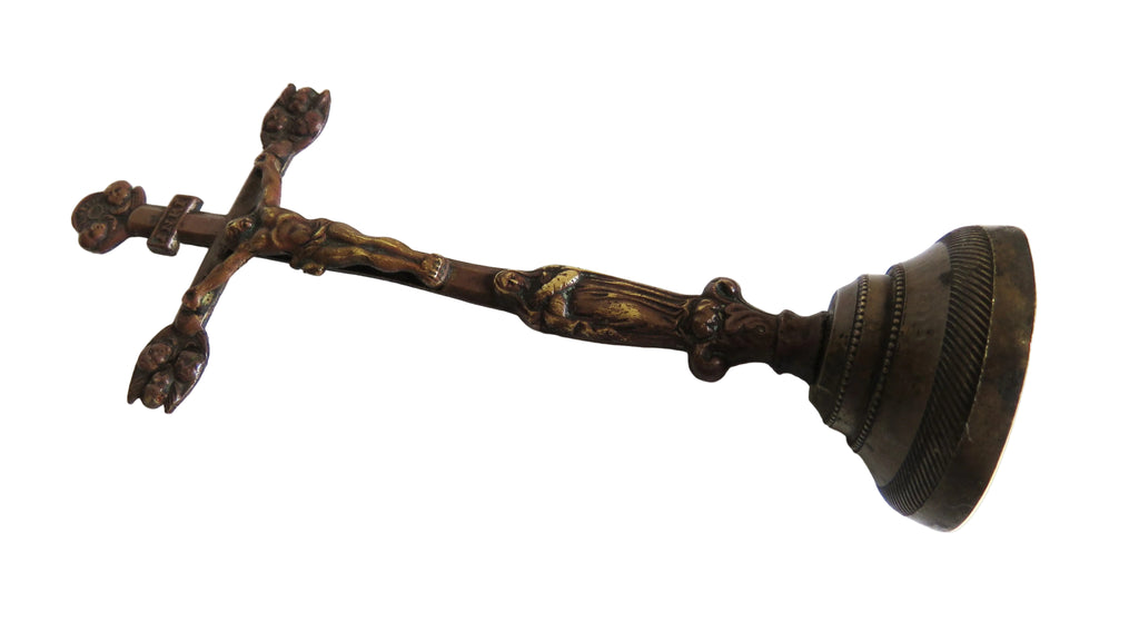 Antique French "Souvenir de la Mission" Standing Crucifix, Bronze Christ & Virgin, Late 19th Century - Vintage French Treasures