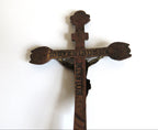 Antique French "Souvenir de la Mission" Standing Crucifix, Bronze Christ & Virgin, Late 19th Century - Vintage French Treasures