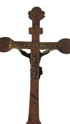 Antique French "Souvenir de la Mission" Standing Crucifix, Bronze Christ & Virgin, Late 19th Century - Vintage French Treasures