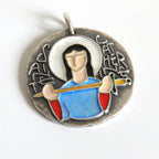 Vintage Élie Pellegrin Saint Catherine Medal, French Hallmarked Silver and Enamel Religious Pendant, 1960s - Vintage French Treasures