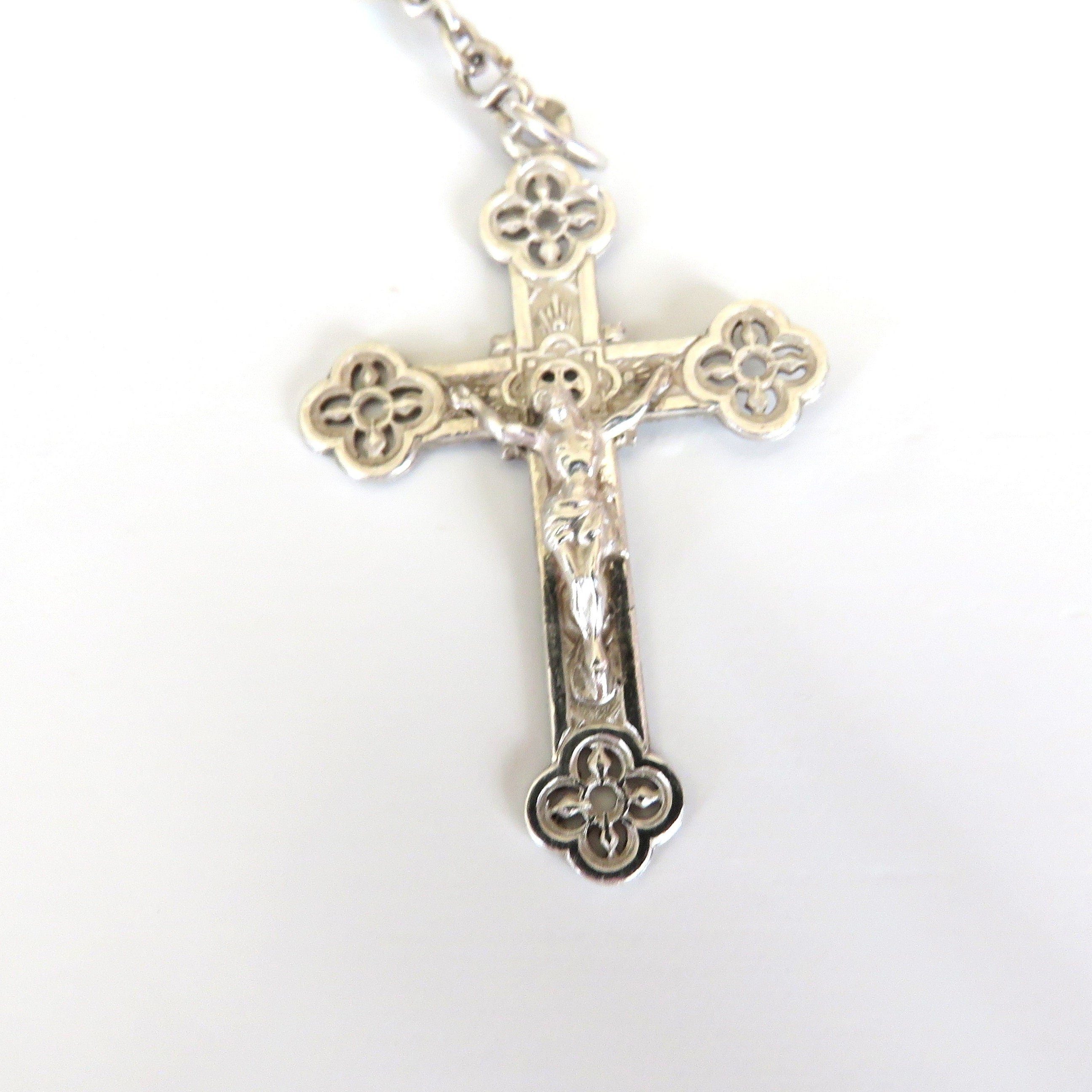 Antique French Mother of Pearl Rosary with Hallmarked Silver Crucifix & Centre c.1900–1925 - Vintage French Treasures