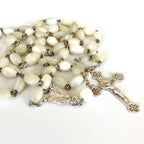 Antique French Mother of Pearl Rosary with Hallmarked Silver Crucifix & Centre c.1900–1925 -
