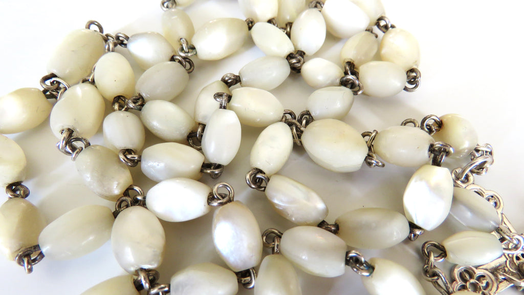 Antique French Mother of Pearl Rosary with Hallmarked Silver Crucifix & Centre c.1900–1925 - Vintage French Treasures