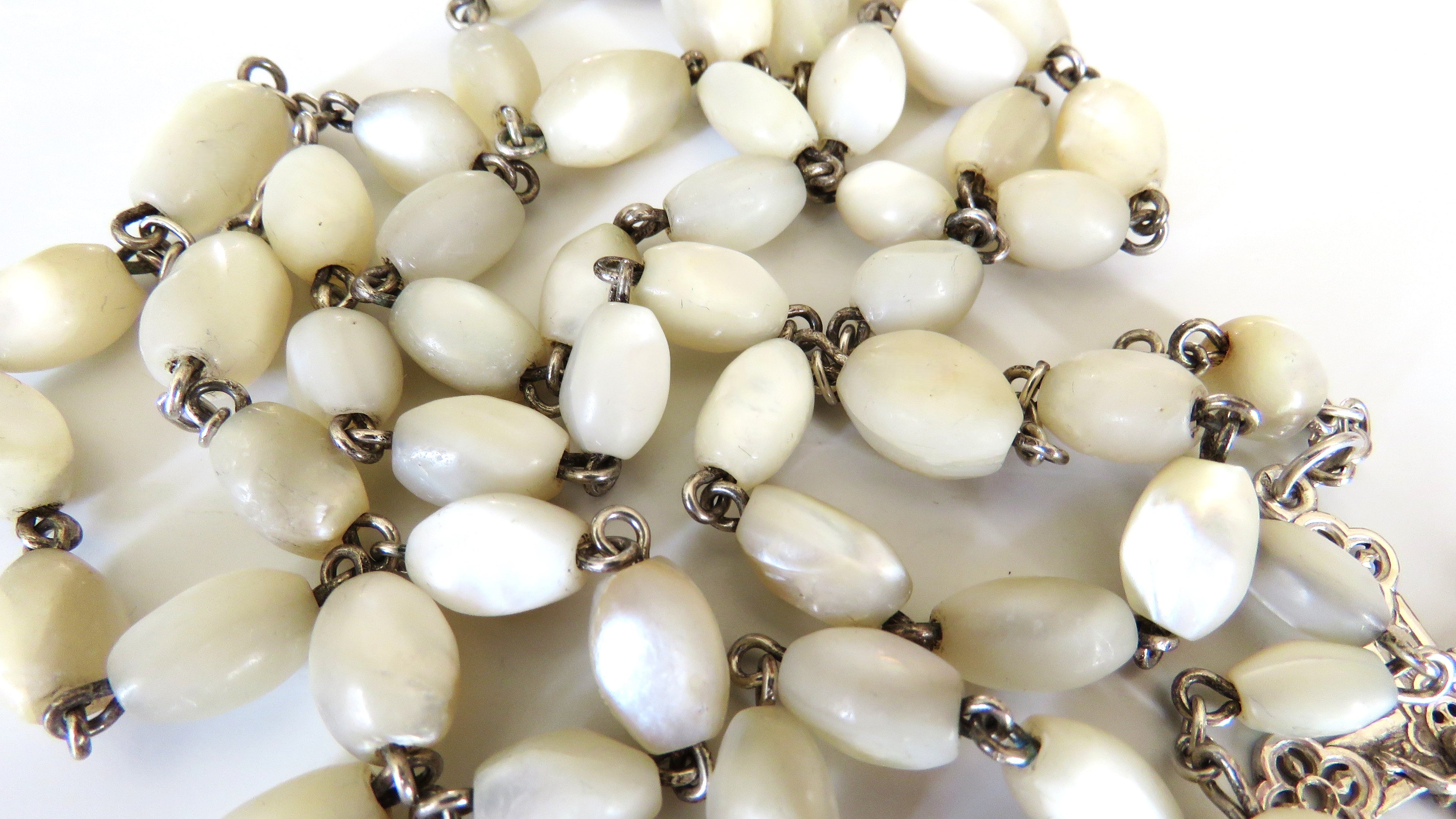 Antique French Mother of Pearl Rosary with Hallmarked Silver Crucifix & Centre c.1900–1925 - Vintage French Treasures