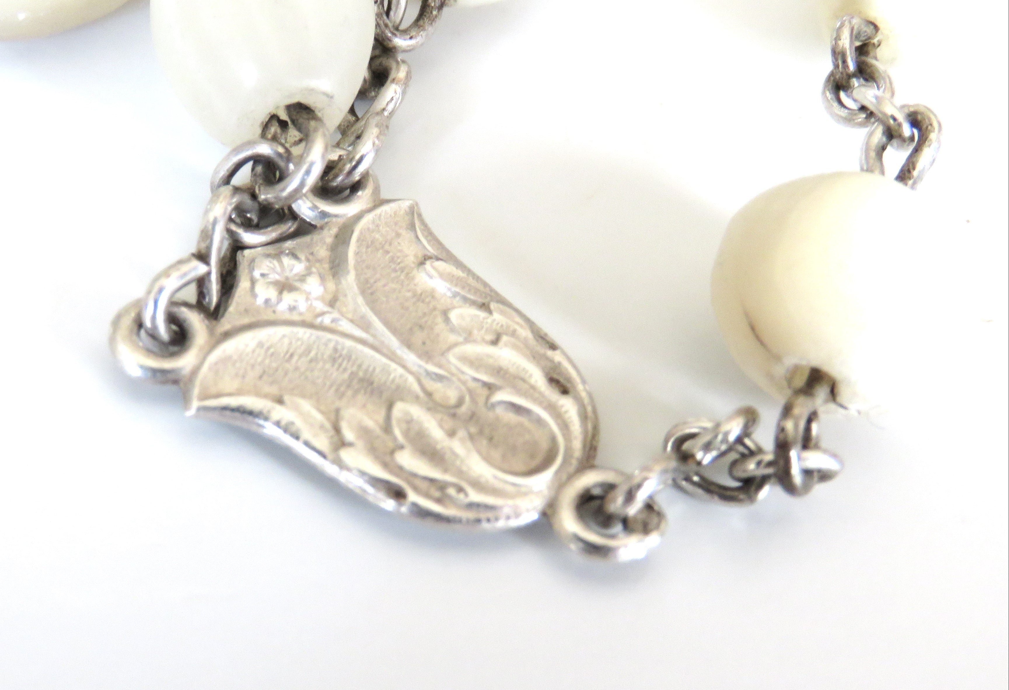 Antique French Mother of Pearl Rosary with Hallmarked Silver Crucifix & Centre c.1900–1925 - Vintage French Treasures