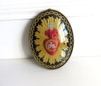 Antique French Sacred Heart Ex Voto Devotional Wall Plaque Under Glass c.1900 -