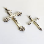 Antique French Mother of Pearl Crucifix with Ornate Hallmarked Silver Floral Mounts, Catholic Pendant