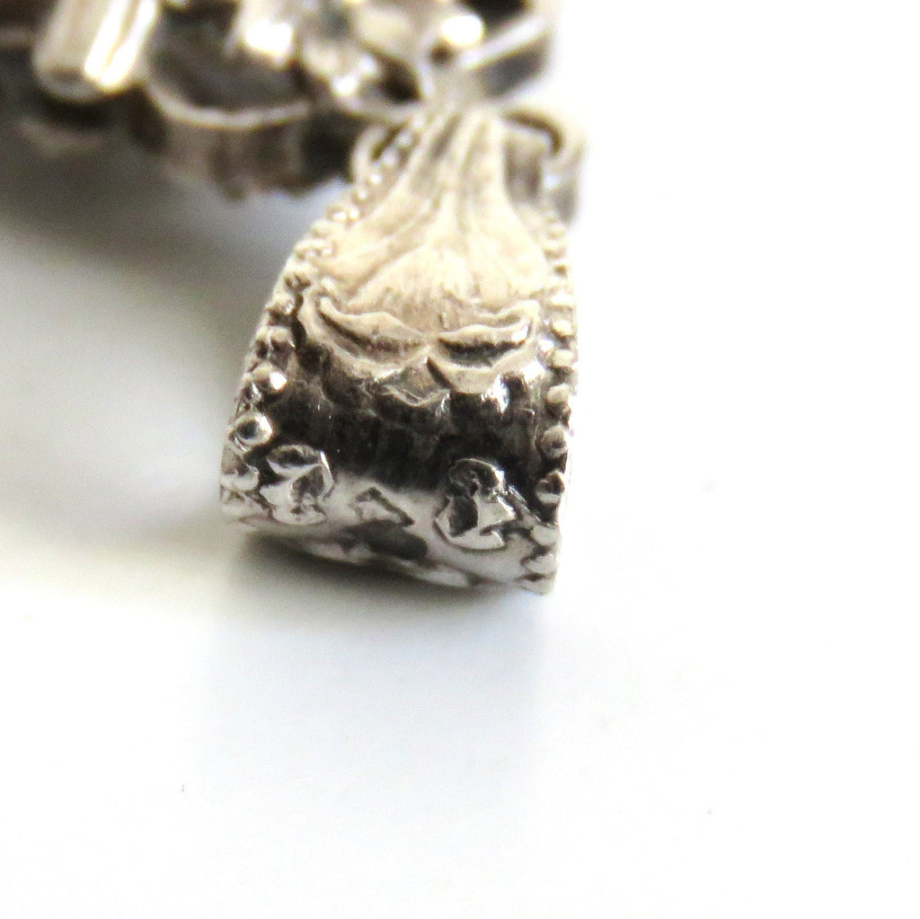 Antique French Mother of Pearl Crucifix with Ornate Hallmarked Silver Floral Mounts, Catholic Pendant