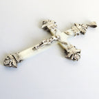 Antique French Mother of Pearl Crucifix with Ornate Hallmarked Silver Floral Mounts, Catholic Pendant