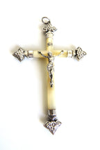 Antique French Mother of Pearl Crucifix Hallmarked Silver Cross c.1900 - Vintage French Treasures