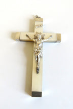 Antique French Mother of Pearl Crucifix with Hallmarked Silver Mounts, Dated 1892 - Vintage French Treasures
