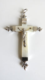 Antique French Mother of Pearl Crucifix Hallmarked Silver Dated 1906 - Vintage French Treasures