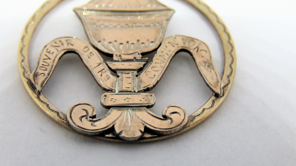 Antique French Vermeil First Communion Pendant: Hand Etched Chalice - Vintage French Treasures