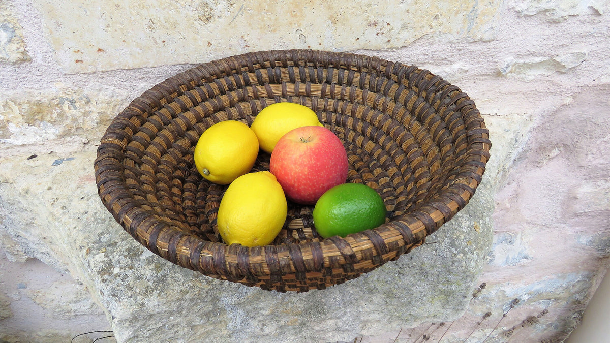 Antique French hand woven rye coil bread basket – early 1900s - Vintage French Treasures
