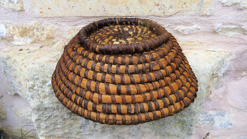 Antique French hand woven rye coil bread basket – early 1900s - Vintage French Treasures
