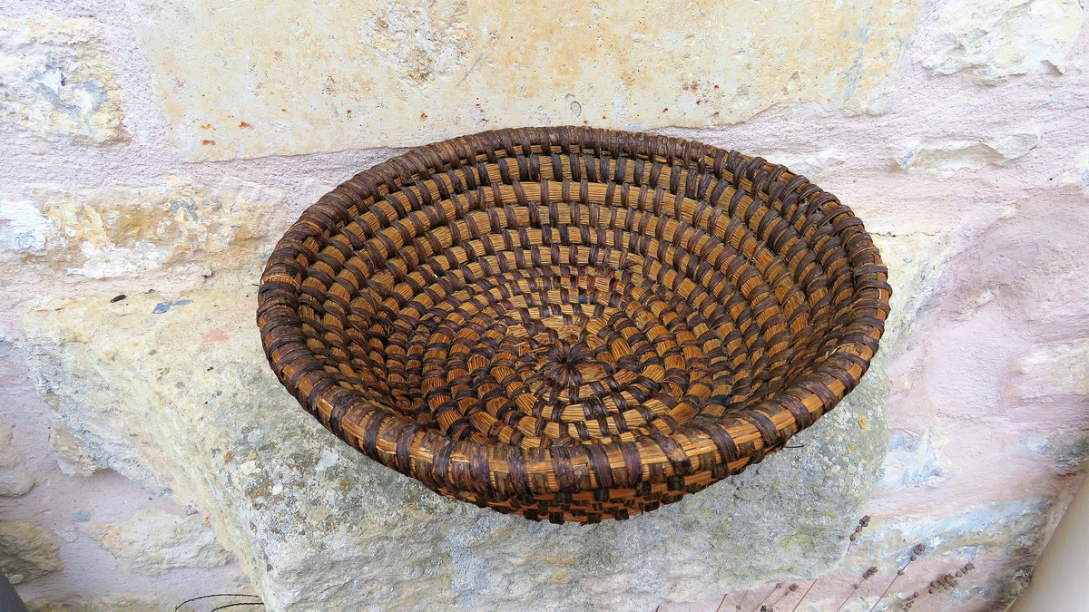 Antique French hand woven rye coil bread basket – early 1900s - Vintage French Treasures