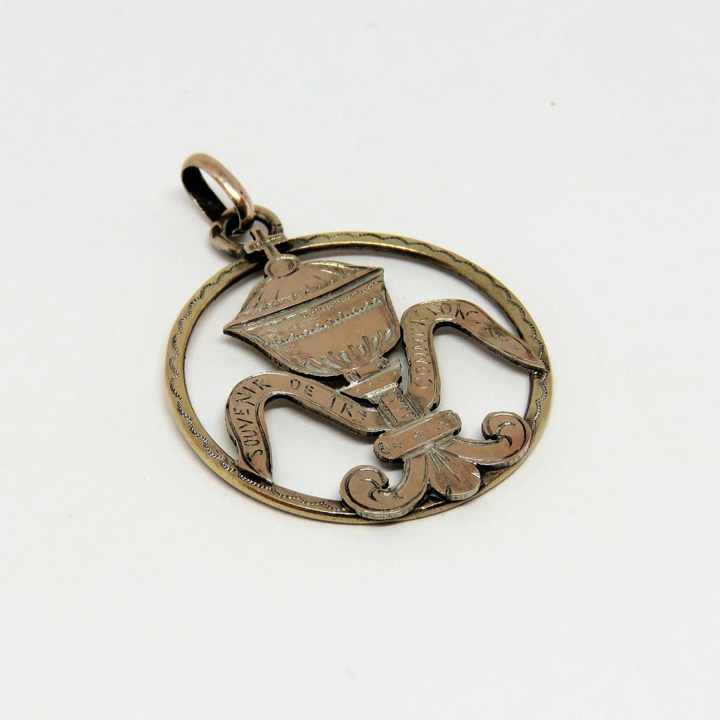 Antique French Vermeil First Communion Pendant: Hand Etched Chalice - Vintage French Treasures