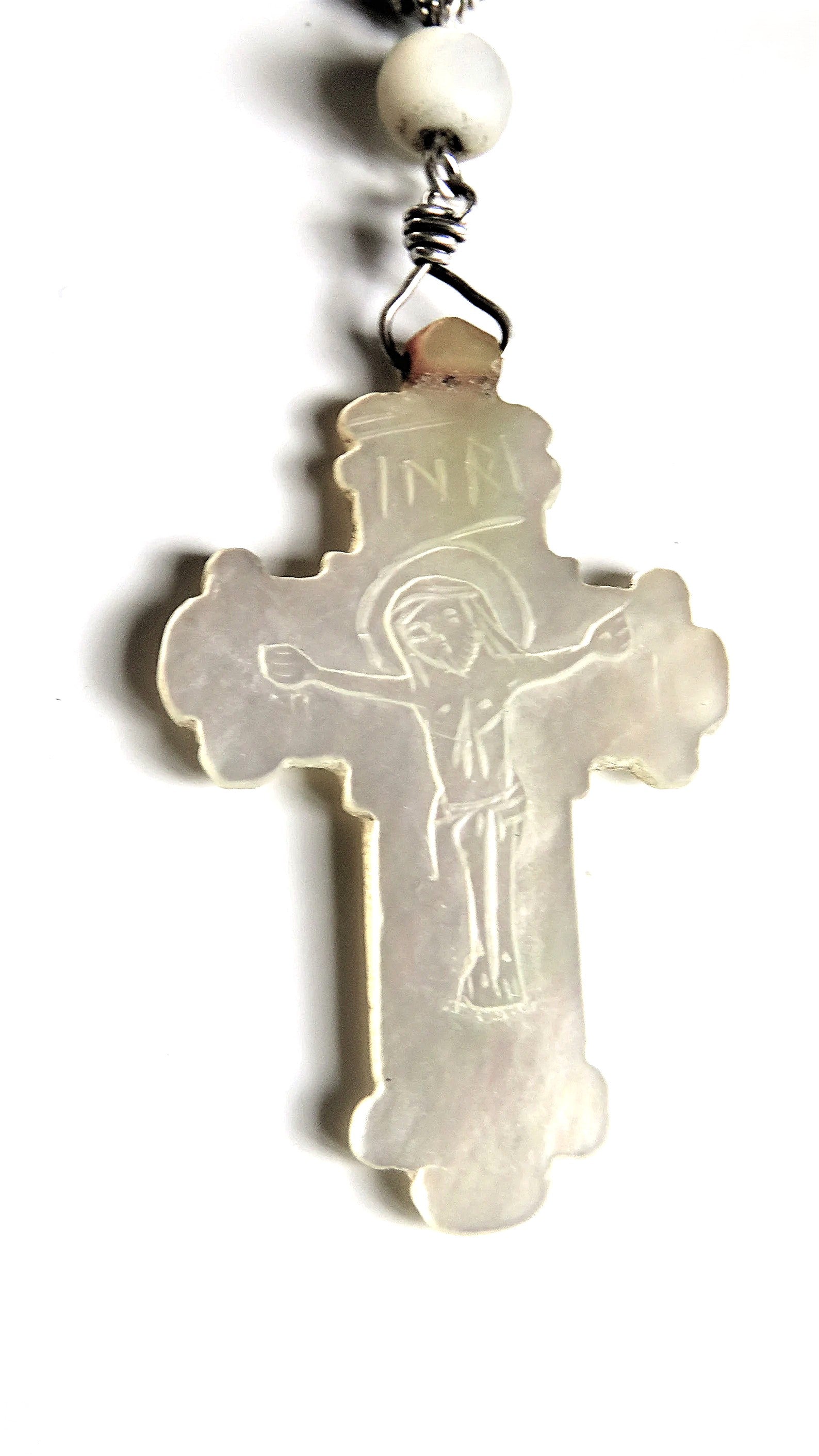 Rare French Silver Rosary, Late 18th to Early 19th Century (circa 1780–1830) — Articulated Heart Centre, Devotional Medals & Mother-of-Pearl Crucifix