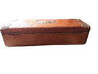 Antique French Leather Glove Box with Turquoise Silk Interior & Brass Mounts, Late 19th Century - Vintage French Treasures